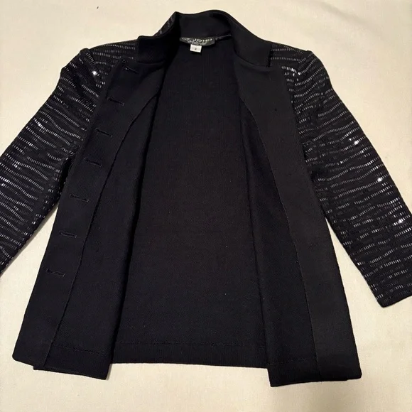 St. John Evening Black Textured Open-Front Blazer Embellished Buttons Size 2 - Picture 12 of 15